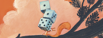 Illustration d’un écureuil avec des dés pour le projet du livre au jeu
